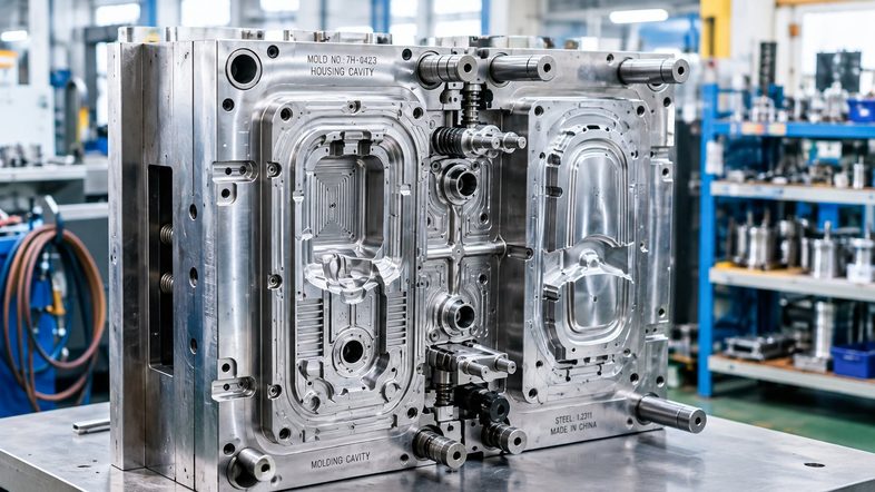Injection molds and plastic housings for appliance production.